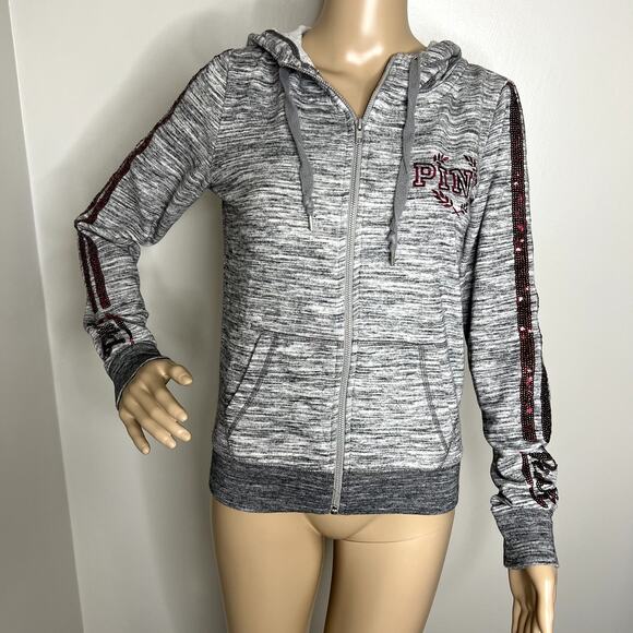 Victoria's Secret Pink Gray Sequin Full Zip Sweatshirt - Picture 1 of 8